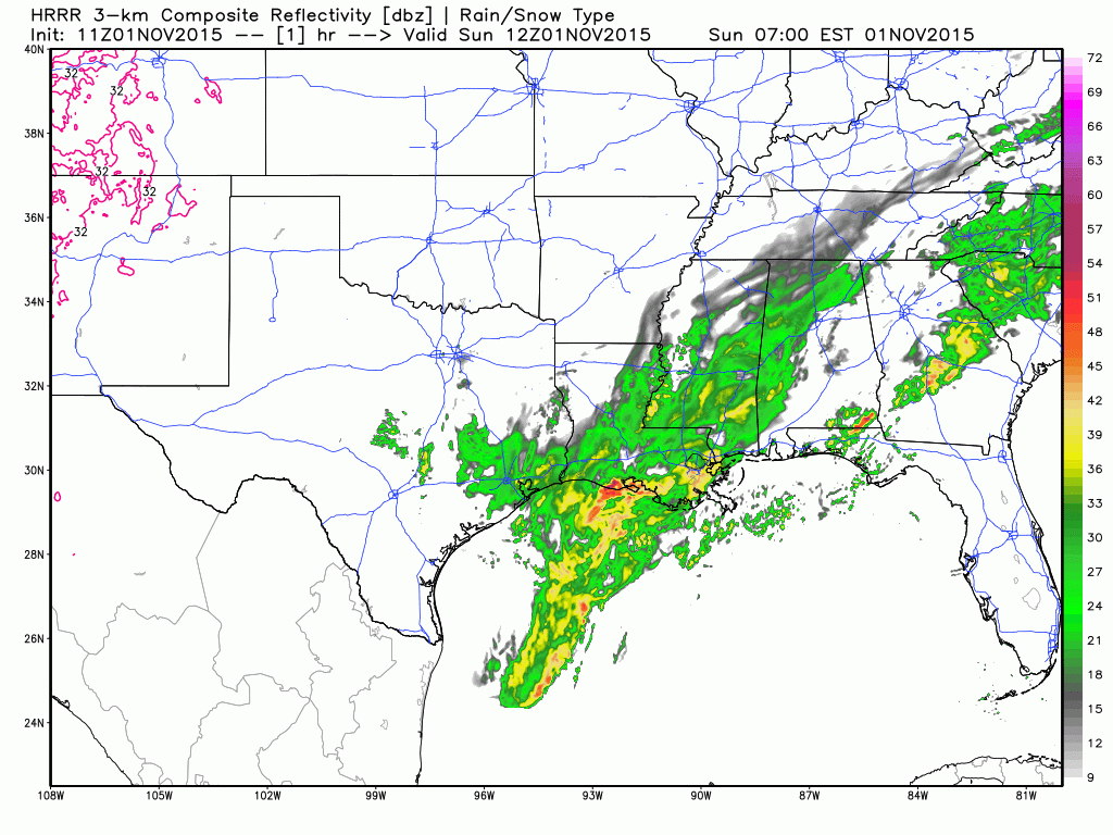 Simulated radar forecast through the afternoon hours