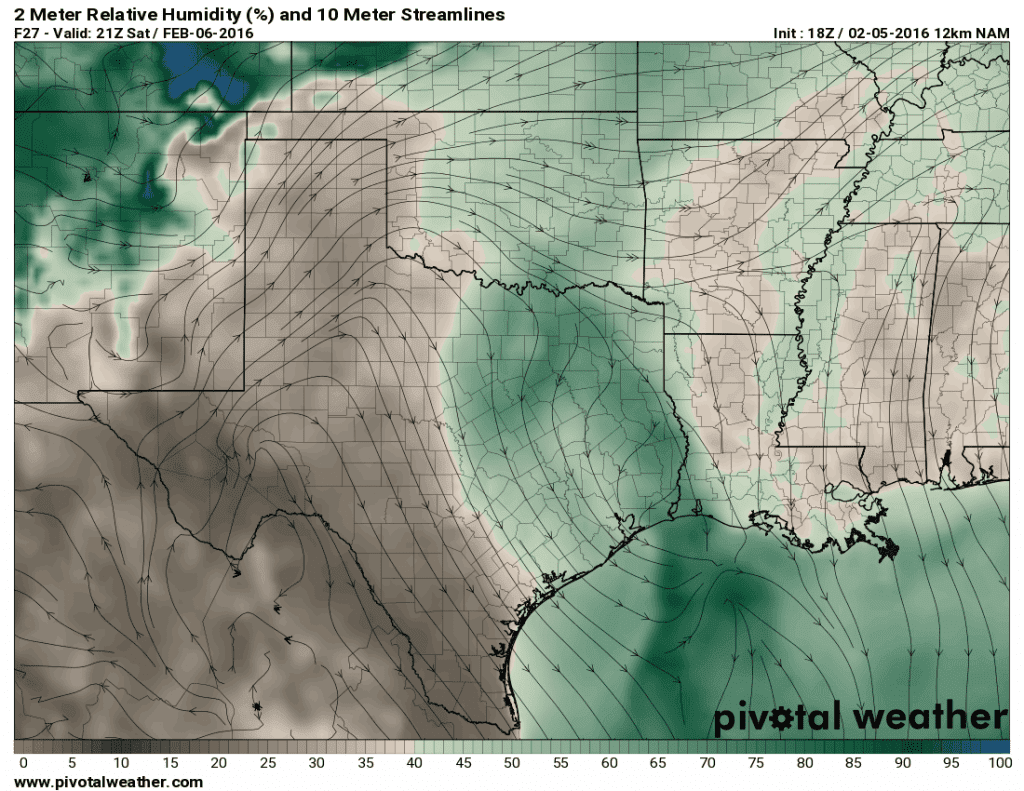 18Z North American Model - Relative humidity values mid-afternoon on Saturday