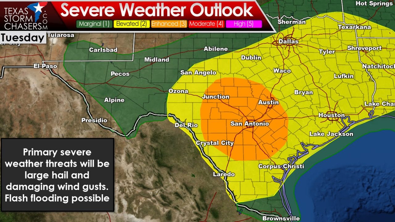 Severe Risk In The Panhandle Today Severe Storms In Eastern Half Of Tx Tuesday 8539