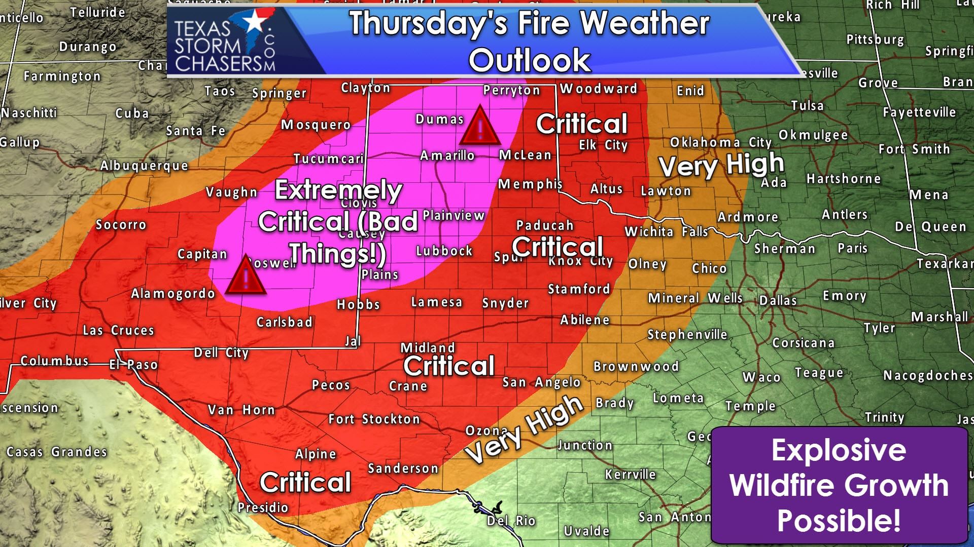 Major Wildfire Threat in Western Texas Tomorrow + 100°F in South Texas?