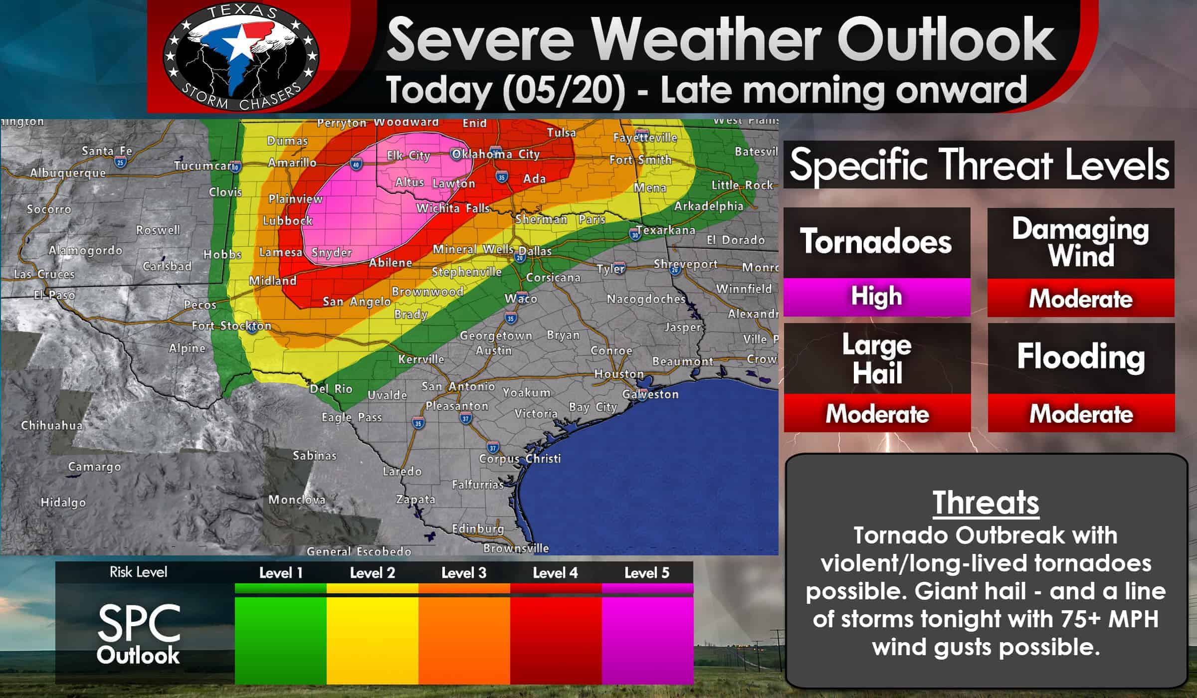 Level 5 High Risk of Severe Storms and Tornadoes Issued for later