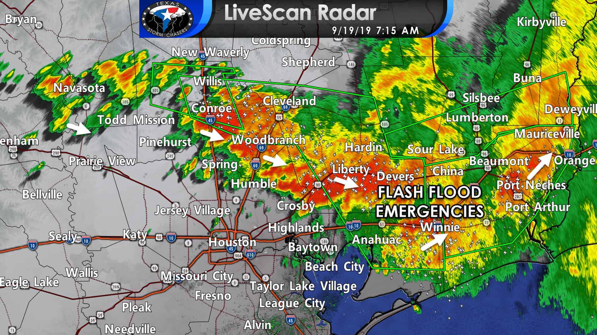 720 AM Update: Flash Flood Emergencies Extended from Conroe to Beaumont