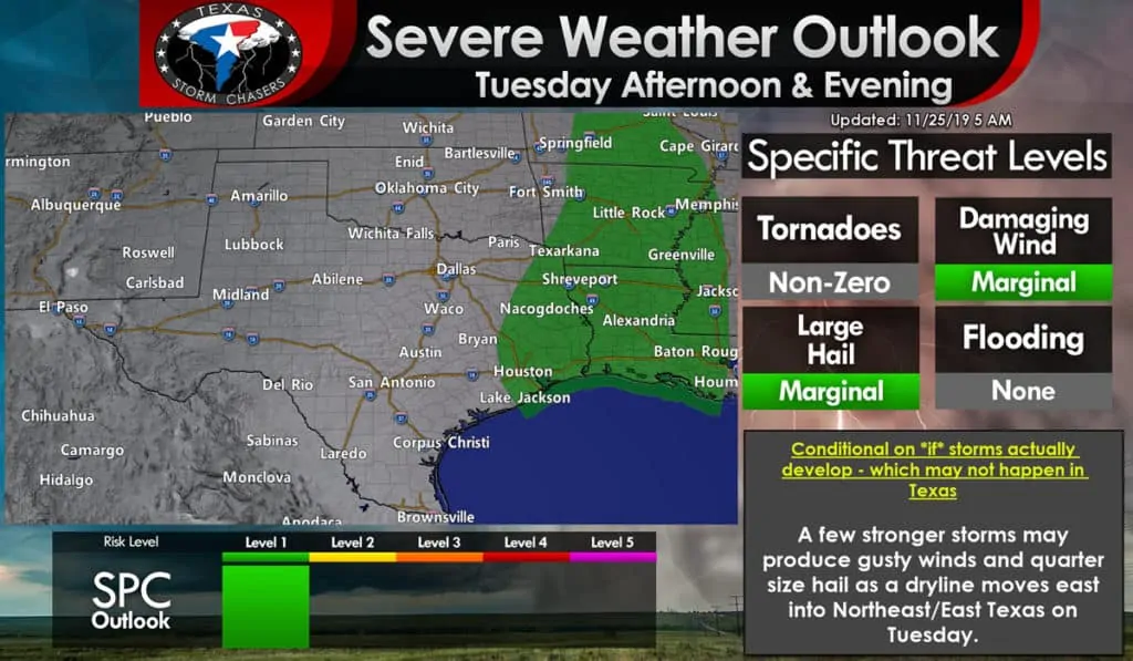 A severe weather outlook map for tomorrow afternoon