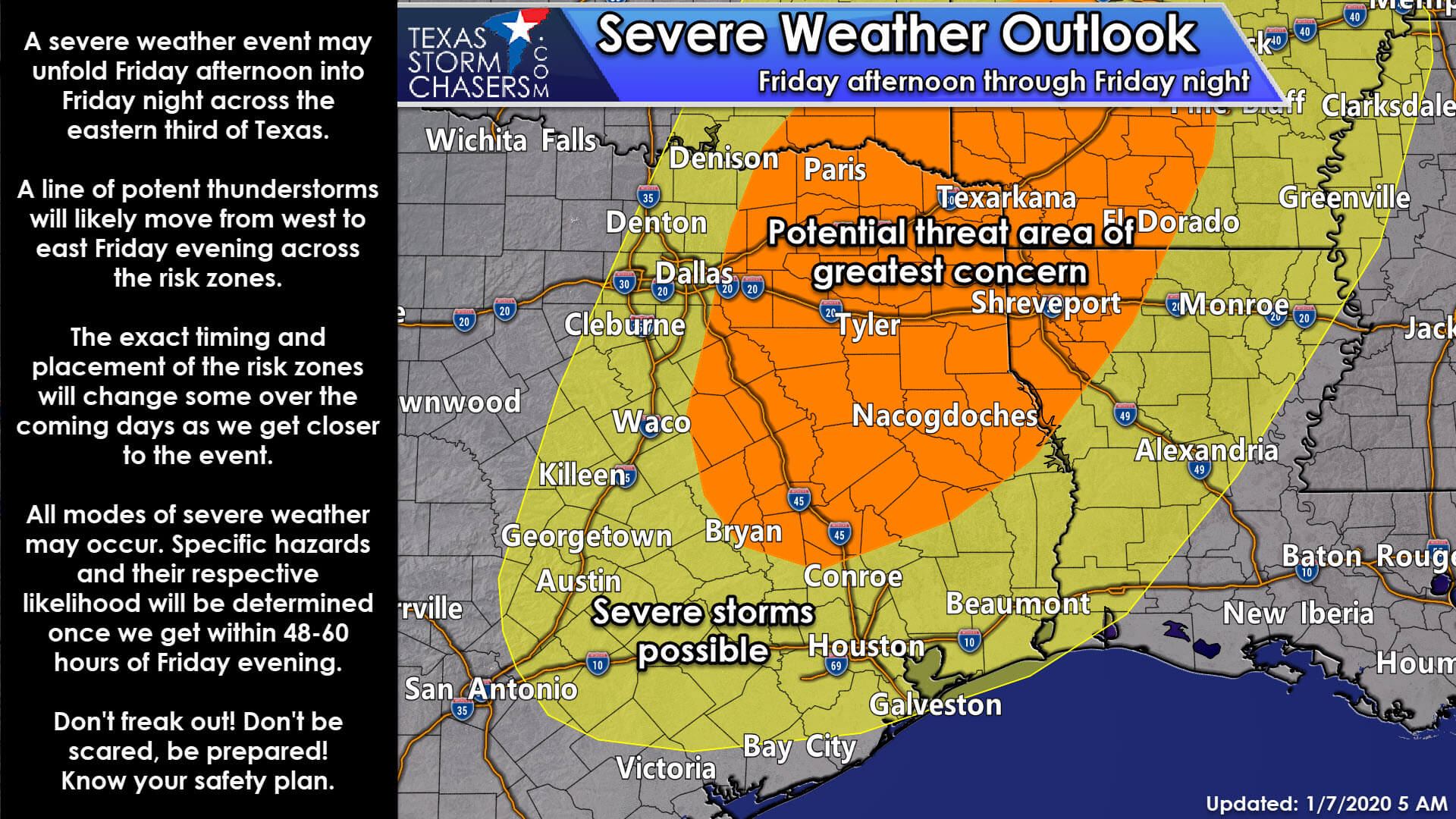 Severe weather still likely Friday afternoon into Friday night in Northeast/East Texas