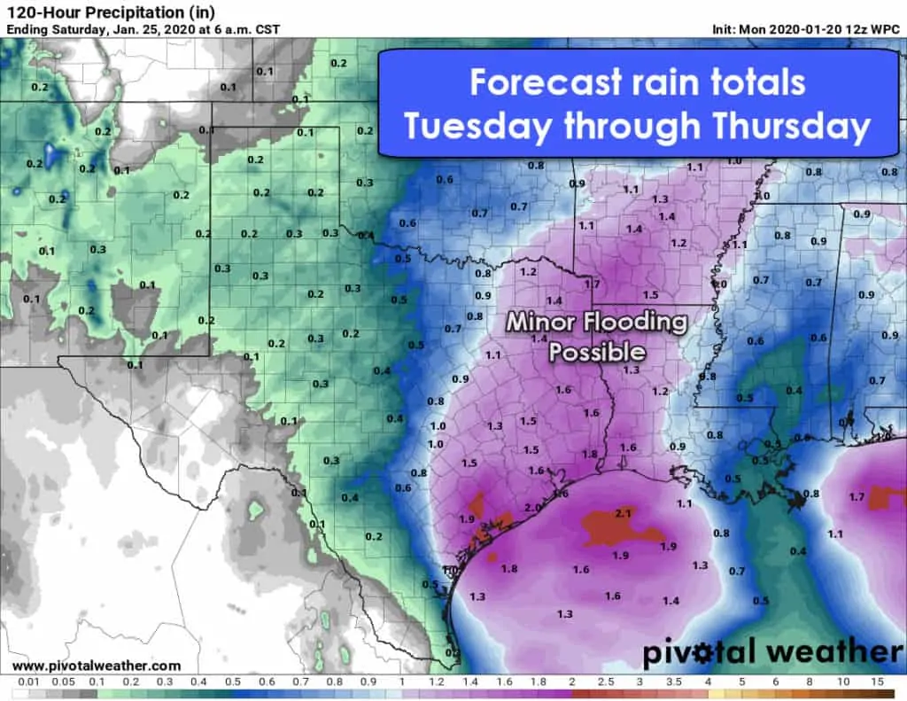 Forecast rain totals through the end of the work week