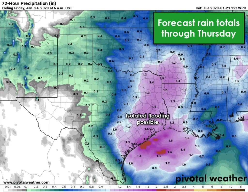 Forecast rain totals through Thursday from the Weather Prediction Center.