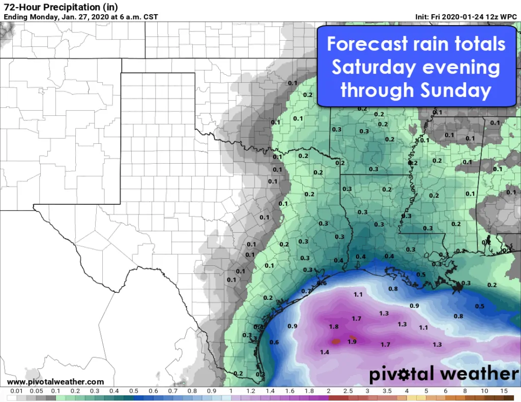Potential rain accumulations with the Saturday Afternoon & Sunday system. Click the image for a larger version.
