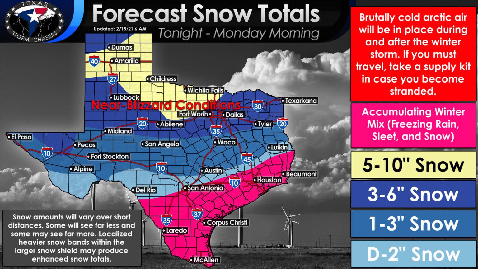 Major Winter Storm for all 254 Texas Counties Tonight, Sunday, and Monday