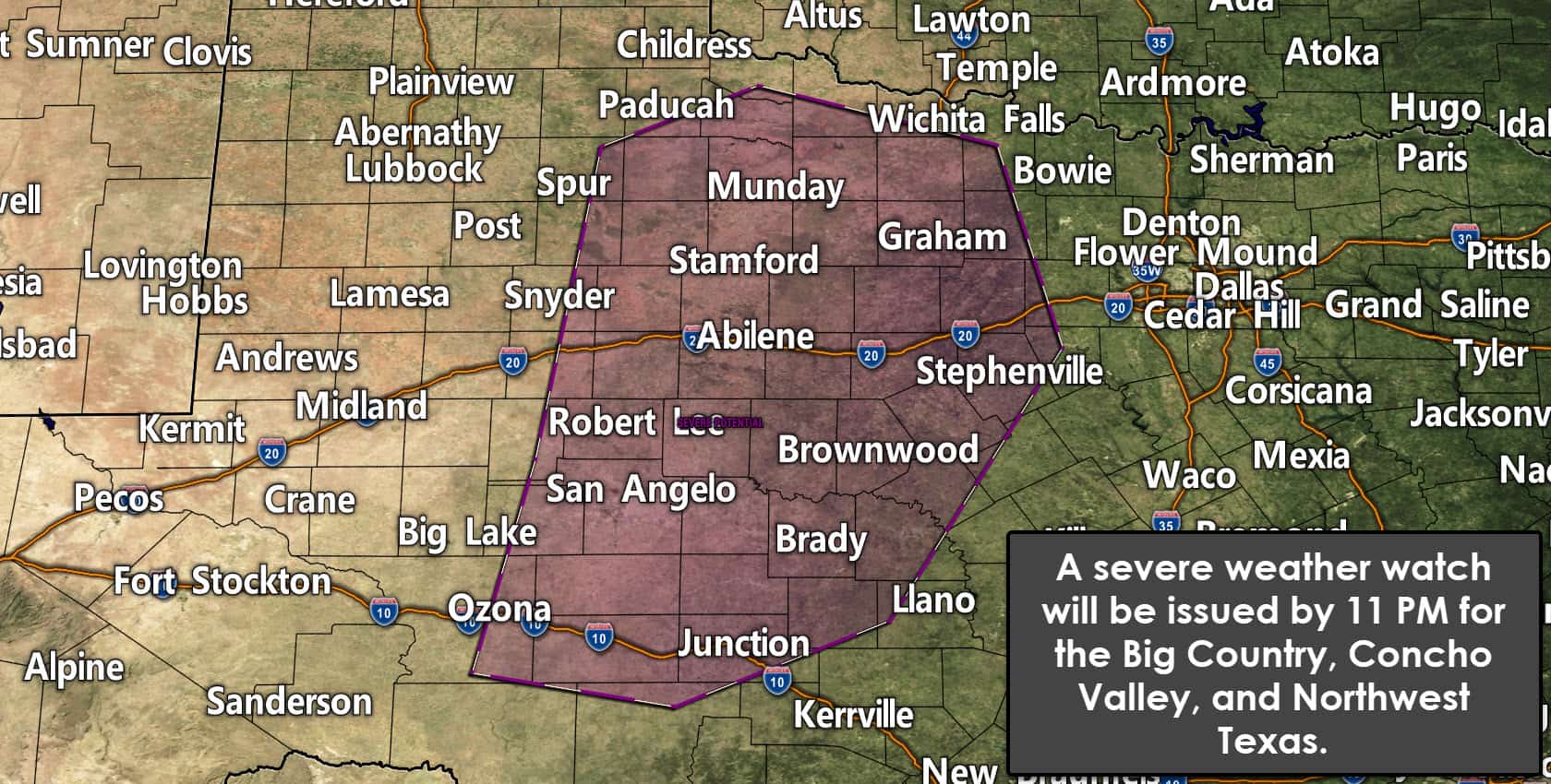 Severe Weather Watch likely to be issued soon for Big Country & Concho Valley