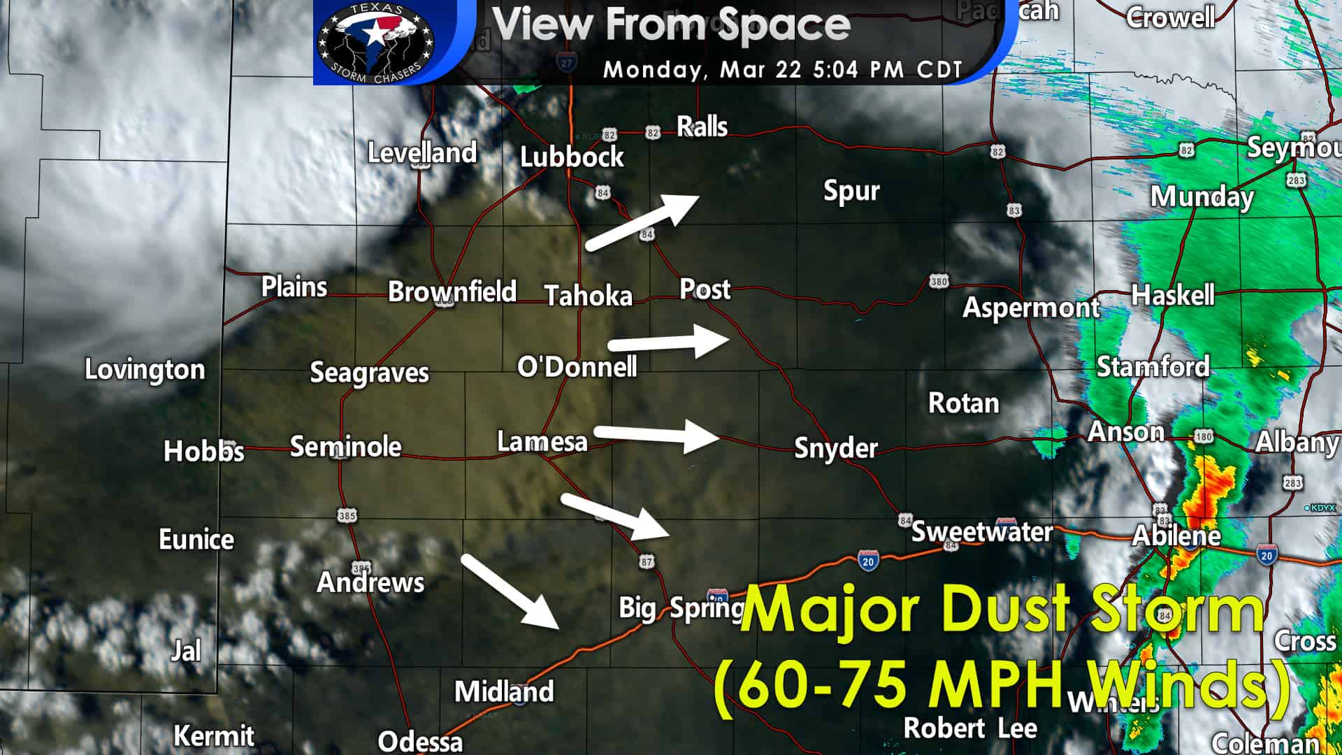 Dangerous Dust Storm moving toward Lubbock, Odessa, Midland, and Big Spring