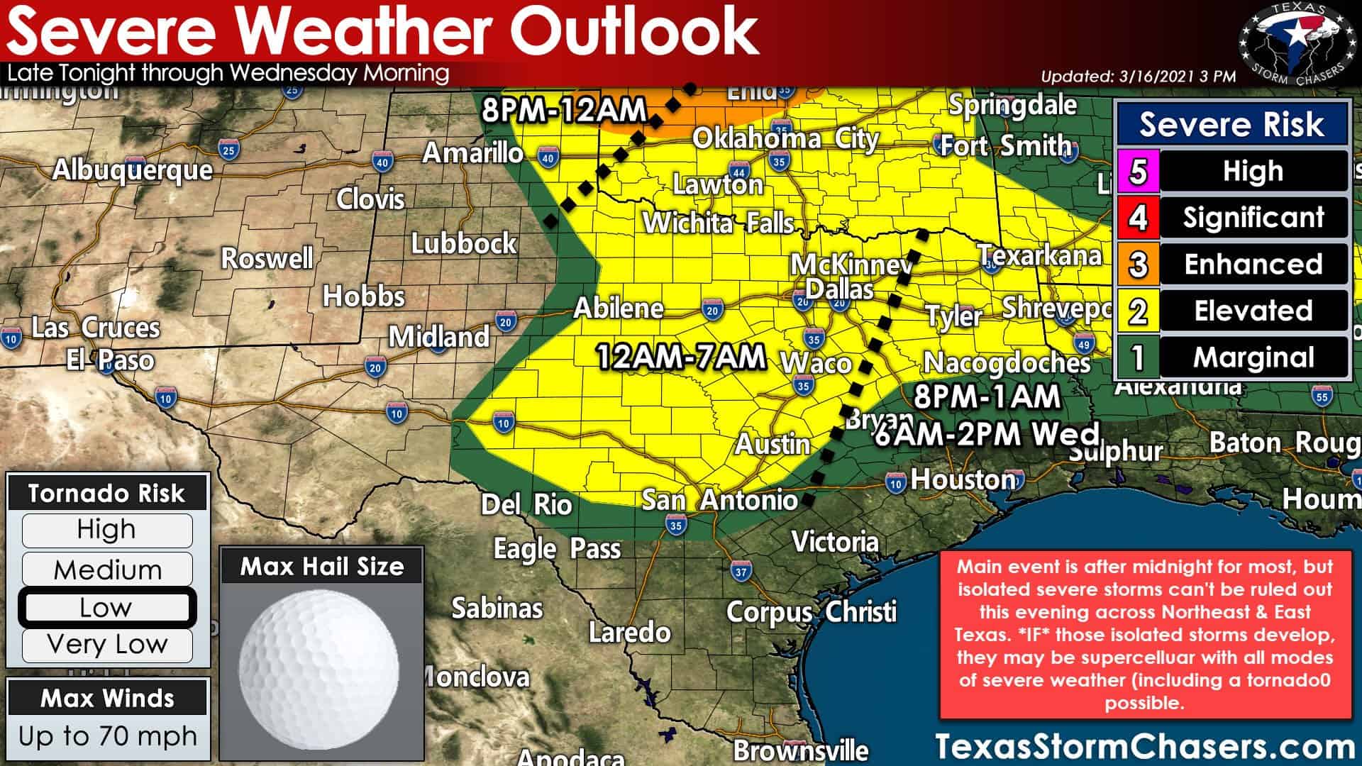 Severe storms possible this evening, becoming more likely after midnight