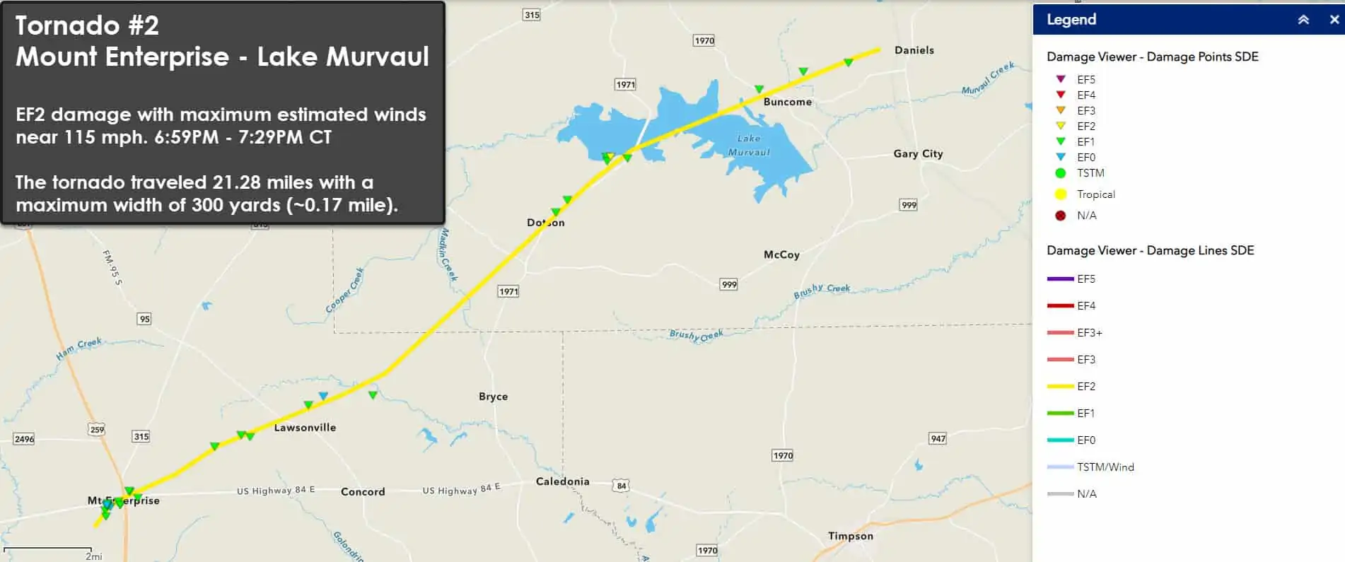 Three Strong Tornadoes Confirmed in East Texas from March 27, 2021