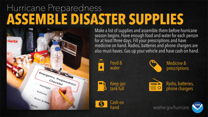 You’re going to need supplies not just to get through the storm but for the potentially lengthy and unpleasant aftermath. Have enough non-perishable food, water and medicine to last each person in your family a minimum of three days. Electricity and water could be out for at least that long. You’ll need extra cash, a battery-powered radio and flashlights. You may need a portable crank or solar-powered USB charger for your cell phones.