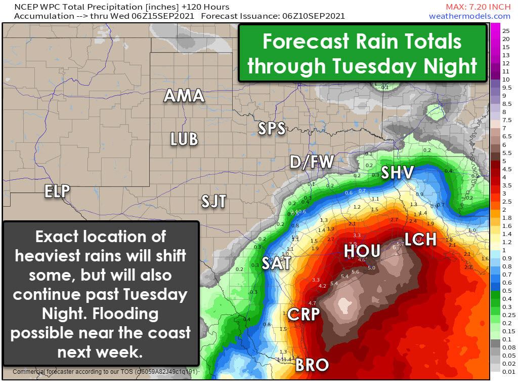 Plenty of rain Sunday-Thursday for southeastern 1/3rd of Texas