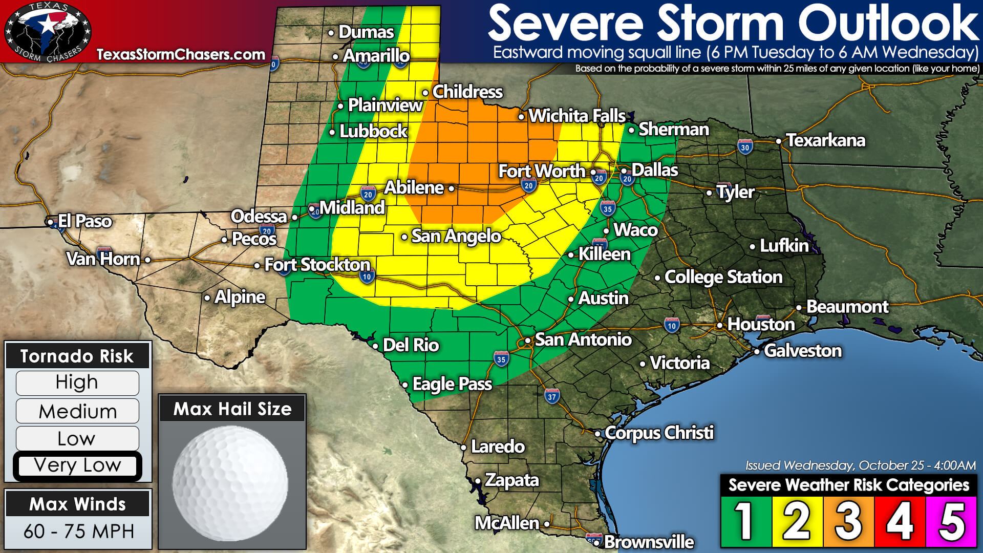 Line of Severe Storms Expected Tuesday Night into Wednesday Morning