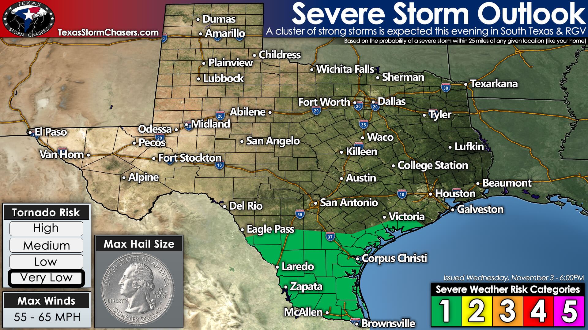 Strong Storms Tonight in South Texas & RGV; Texas Rain chances conclude Thursday