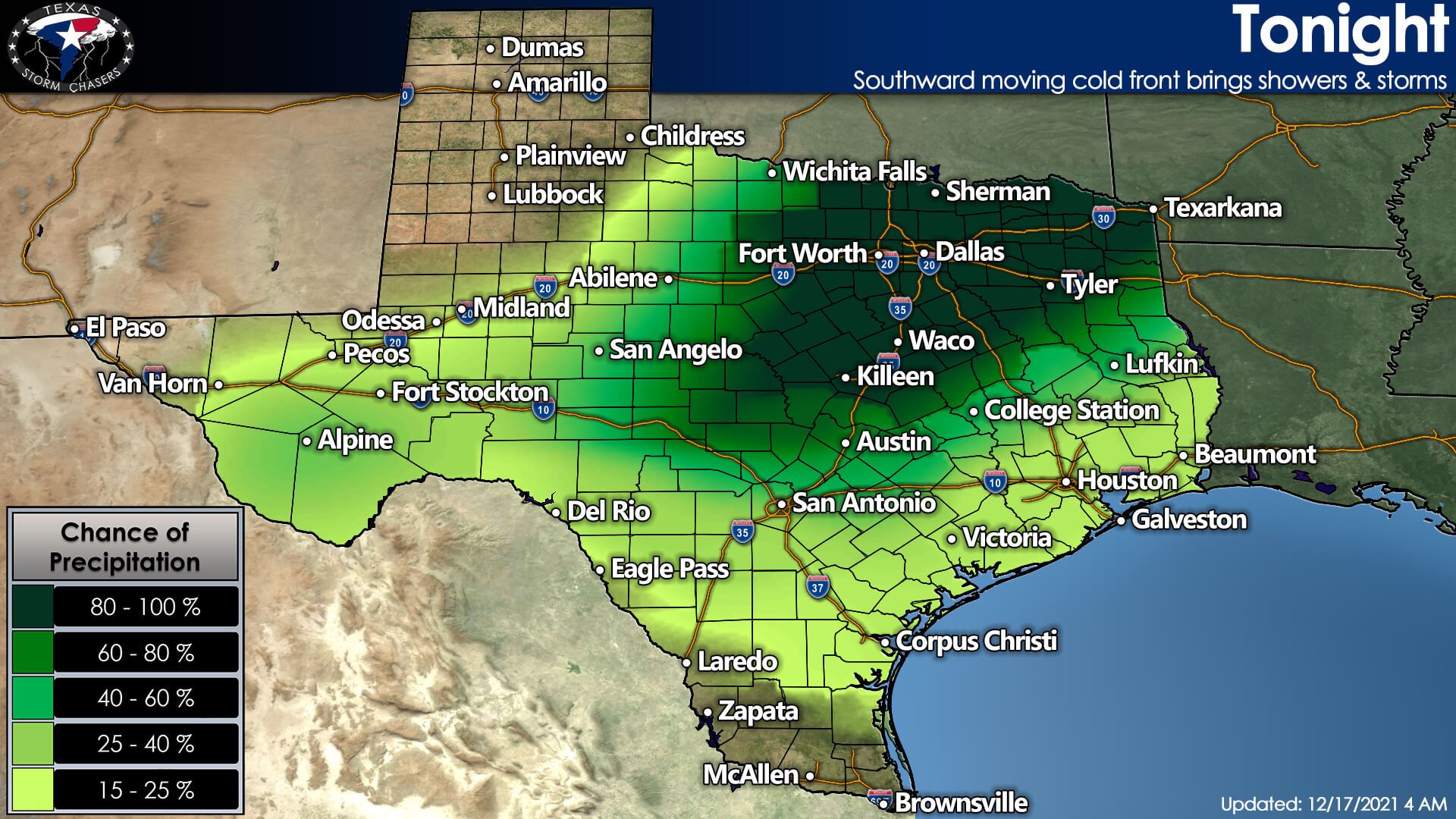 Strong cold front arrives Tonight & Saturday with Storms for Texas