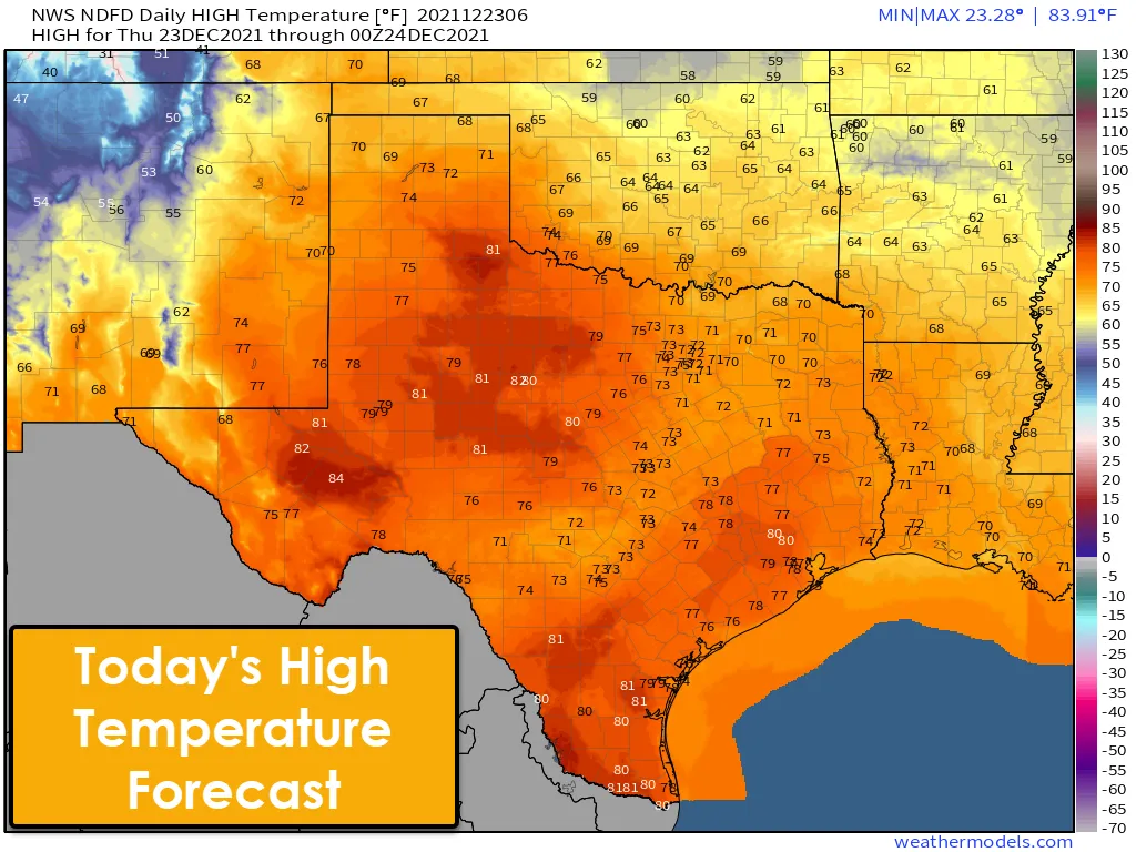 Forecast high temperatures across Texas through Monday will remain well above average and/or beat prior high temperature records. Just pretend it is April and the weather will make sense. 
