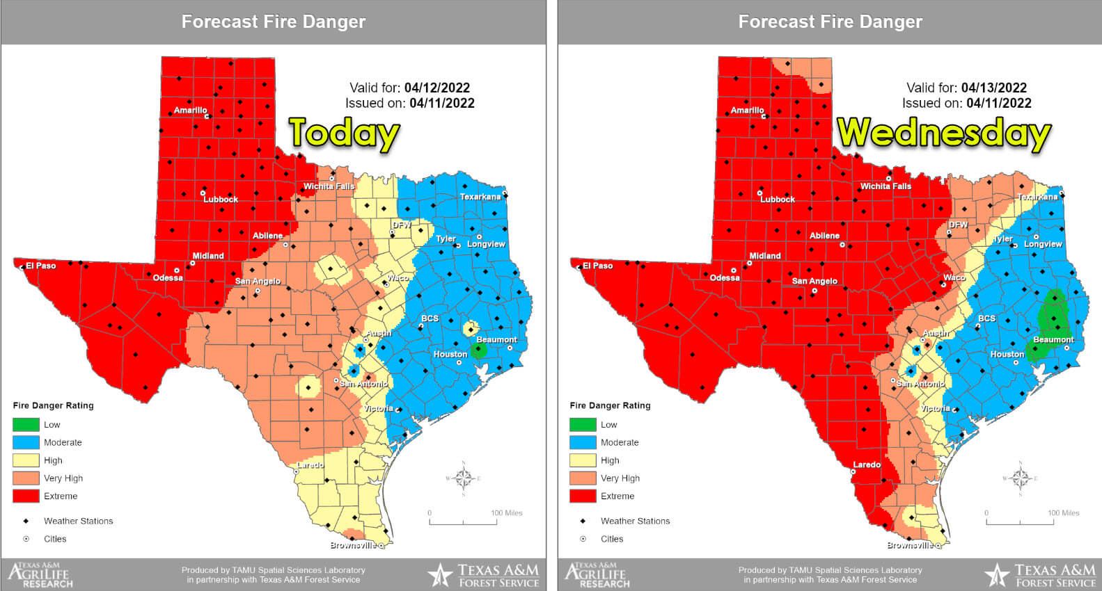 Catastrophic Wildfire Danger in Western Texas Today; Severe Storm Chances After 2 PM in North-Central Texas