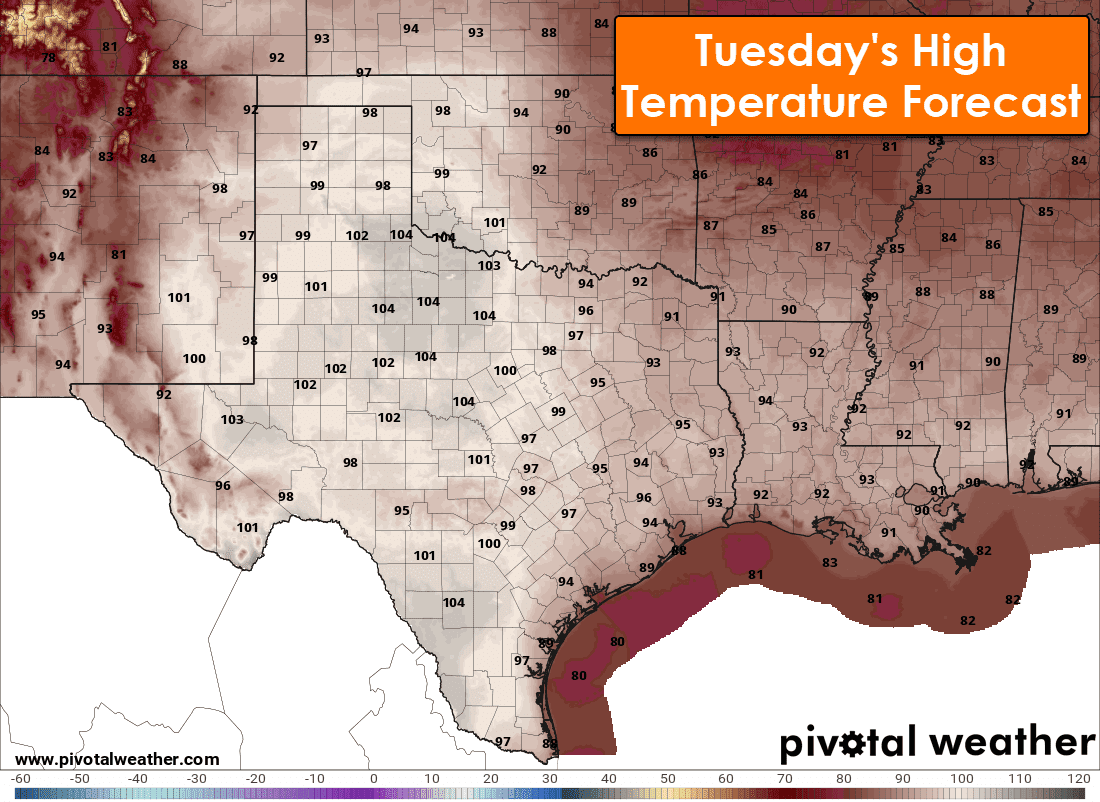Record Heat across Texas with Severe Storms Tonight in the Panhandle