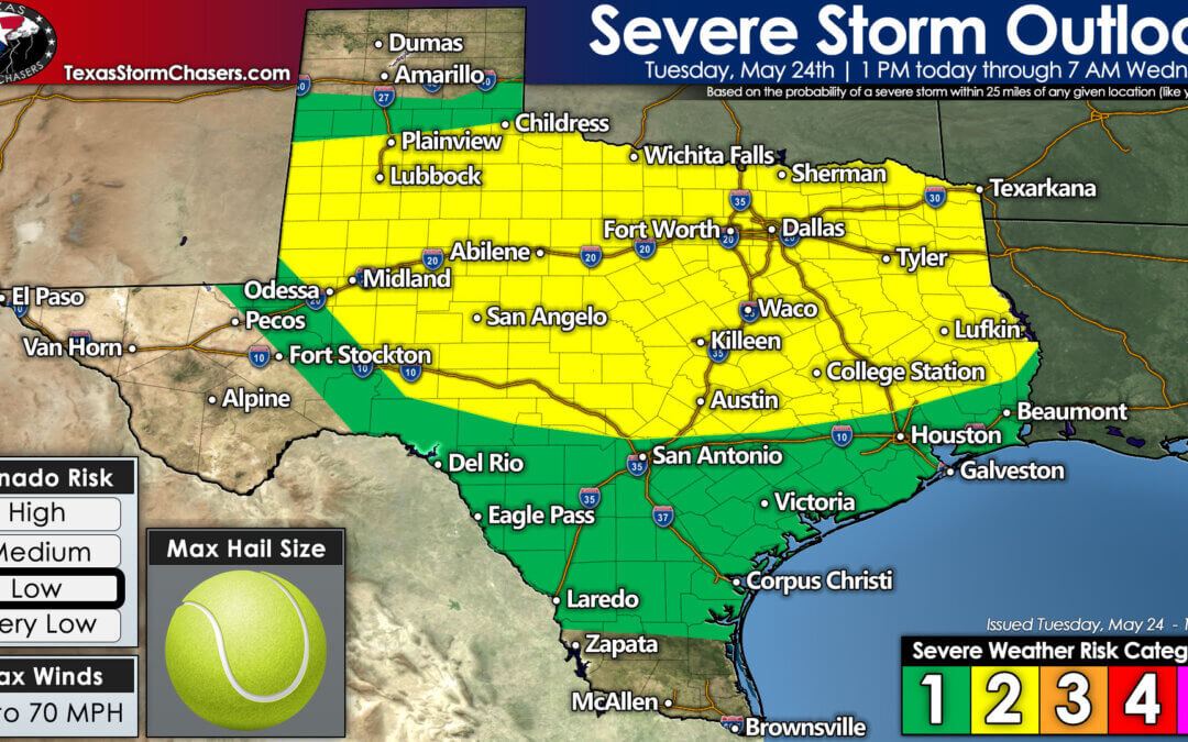 Line of strong/severe storms for Texas Tuesday Evening – Wednesday Morning
