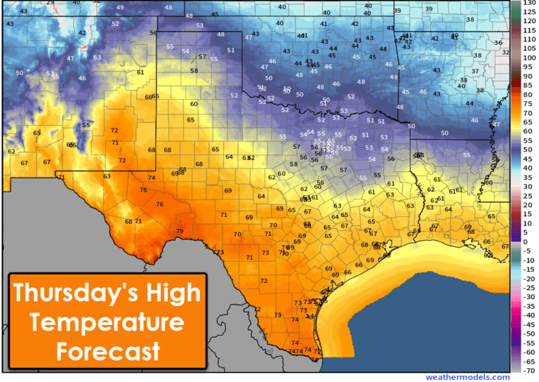 Thursday's high temperature forecast for Texas