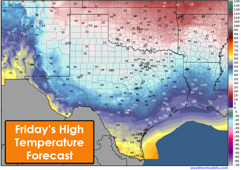 Friday's high temperature forecast for Texas
