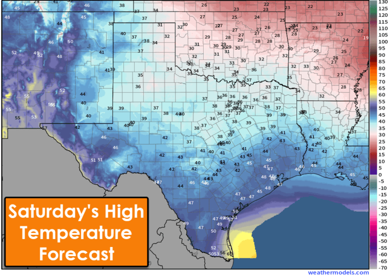 Saturday's high temperature forecast for Texas