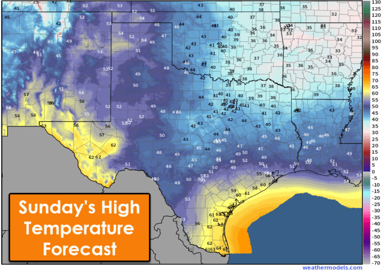 Sunday's high temperature forecast for Texas