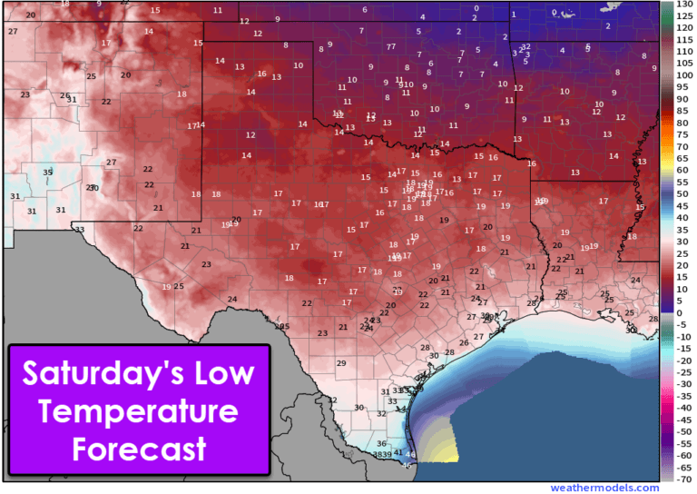 Saturday morning's low temperature forecast for Texas