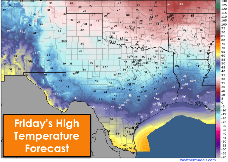 Friday's high temperature forecast for Texas