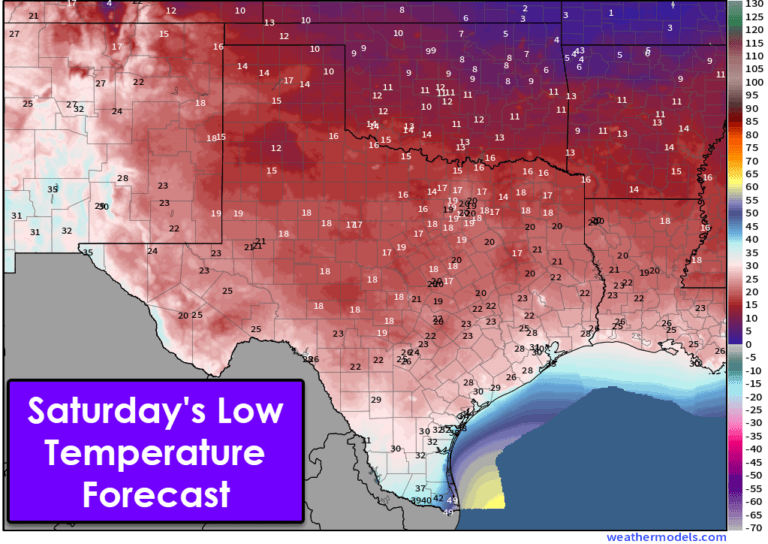 Saturday's low temperature forecast for Texas