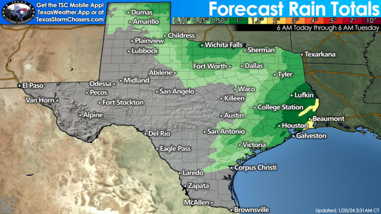 Texas' forecast rain totals over the next five days.