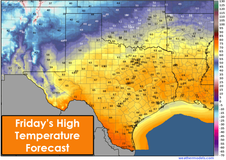 Friday's Texas high-temperature forecast