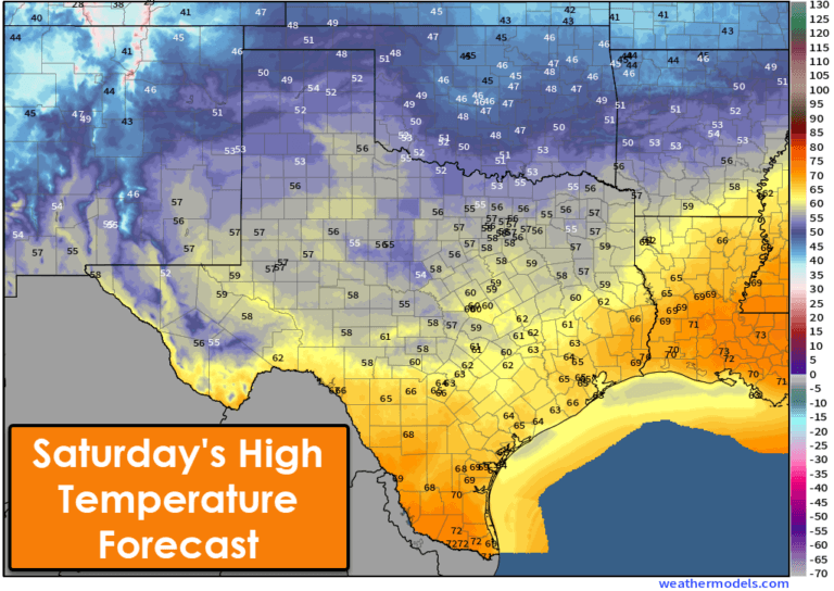 Saturday's Texas high-temperature forecast