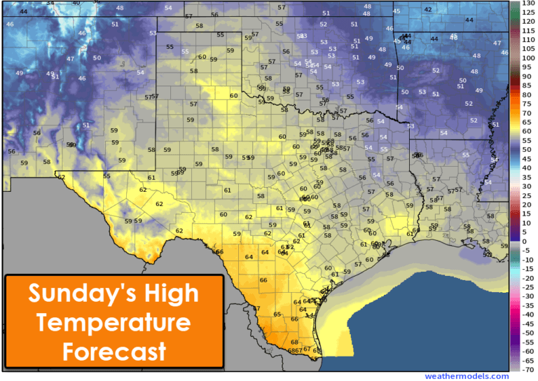 Sunday's Texas high-temperature forecast
