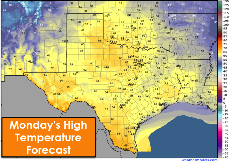 Monday's Texas high-temperature forecast