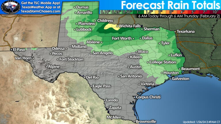 Forecast rain totals across Texas over the next seven days. 