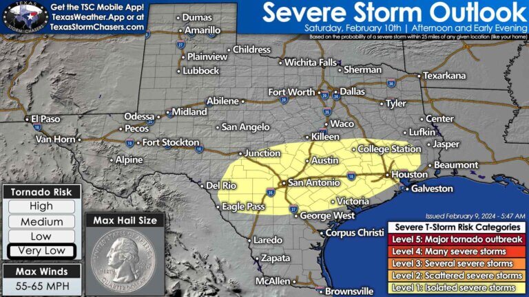 Saturday's severe thunderstorm outlook for Texas