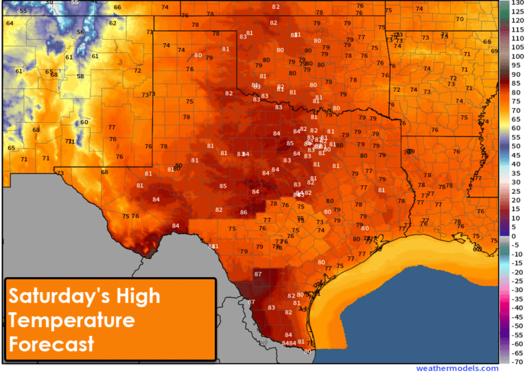 We'll continue climbing the temperature roller-coaster on Saturday across Texas. High temperatures, shown on the graphic, will generally be back up into the upper 70s and 80s.