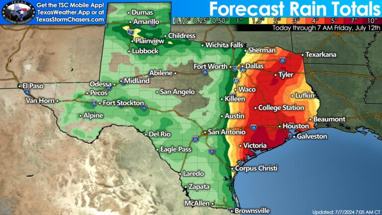 RAINFALL: Heavy rainfall of 5 to 10 inches with localized amounts of 15 inches is expected across portions of the middle and upper Texas Gulf Coast and eastern Texas beginning today through Monday night. This rainfall will produce areas of flash and urban flooding, some of which may be locally considerable. Minor to isolated moderate river flooding is also expected.