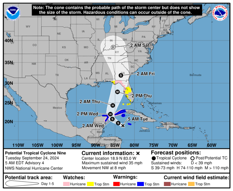 A map of Hurricane Helene's projected path to northwest Florida on Thursday afternoon.