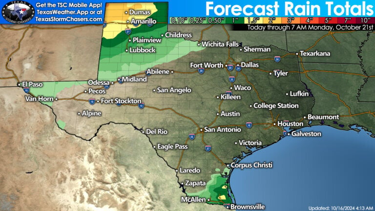 Wet weather will bring one to two inches of rain to the Rio Grande Valley and the Lower Texas Gulf Coast today and Thursday. 2 to 3 inches of rain is possible in the western Texas Panhandle this weekend.