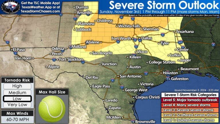 Severe thunderstorms are possible this afternoon and evening in the Big Country, northwest Texas, Texoma, north Texas and northeast Texas.